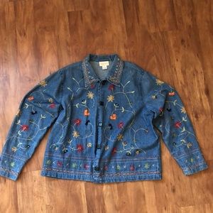 Soft denim floral embroidered shirt/jacket